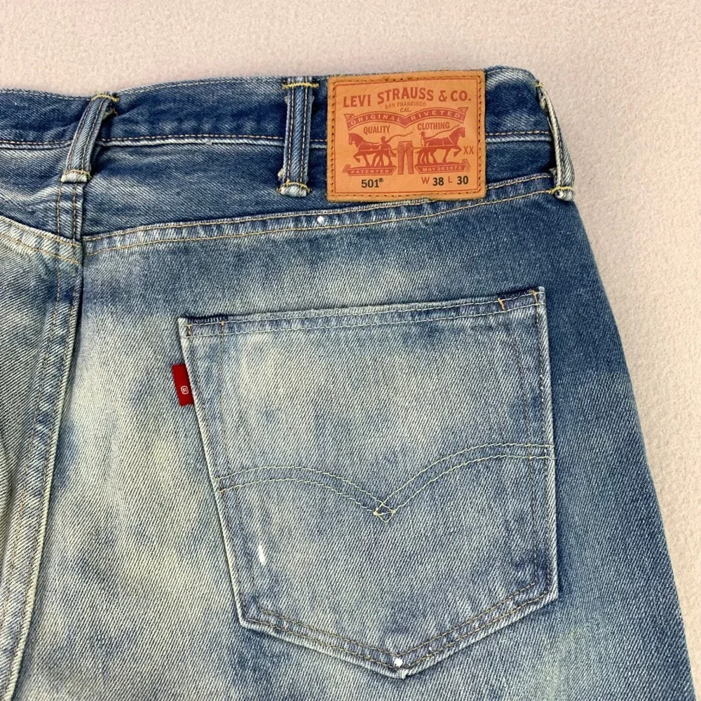 Levis 501 Original Jeans Mens W38 L30 Blue Paint Splatter Straight Leg Denim